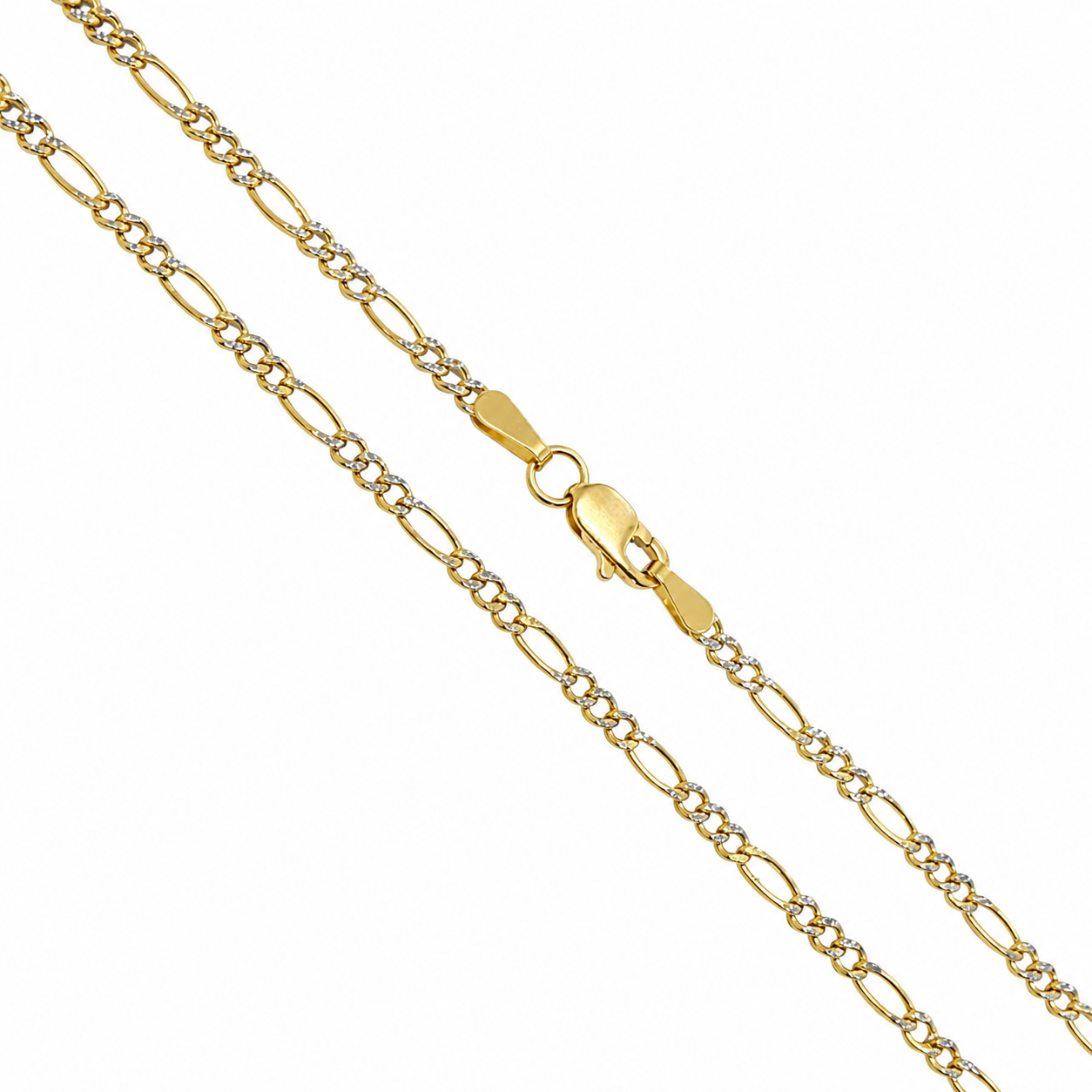 Figaro Hollow Pave - 2mm - Yellow White 10k Gold Chain