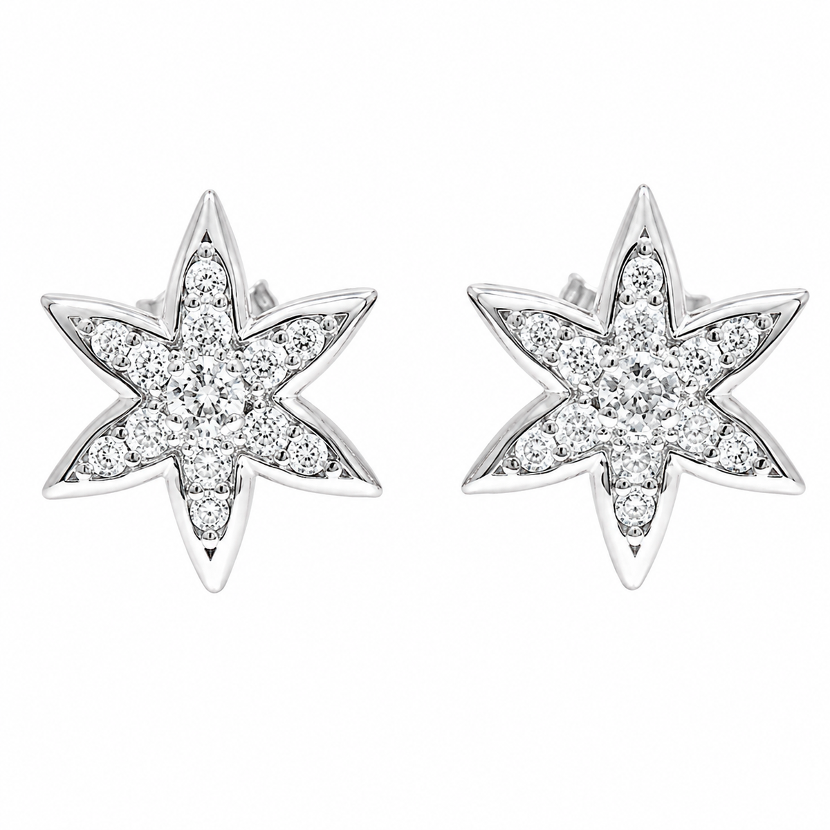 Sterling Silver Clear CZ Snowflake Star Earrings