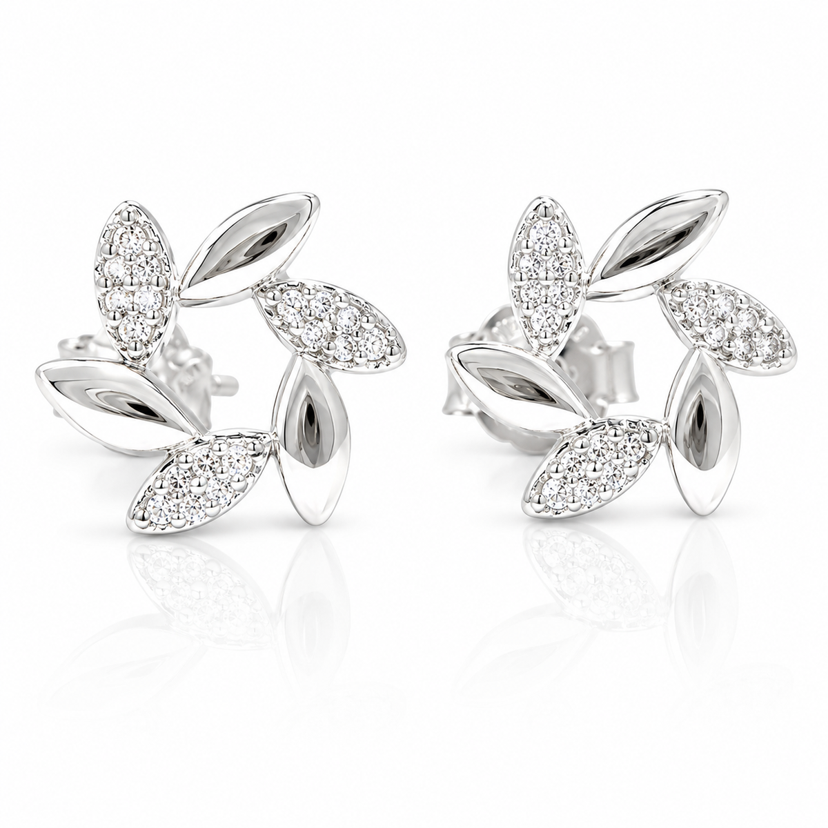 Sterling Silver Clear CZ Wreath Flower Circle Earrings