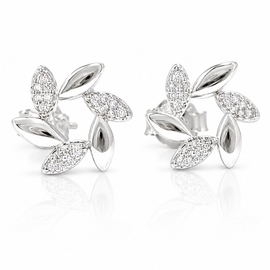 Sterling Silver Clear CZ Wreath Flower Circle Earrings