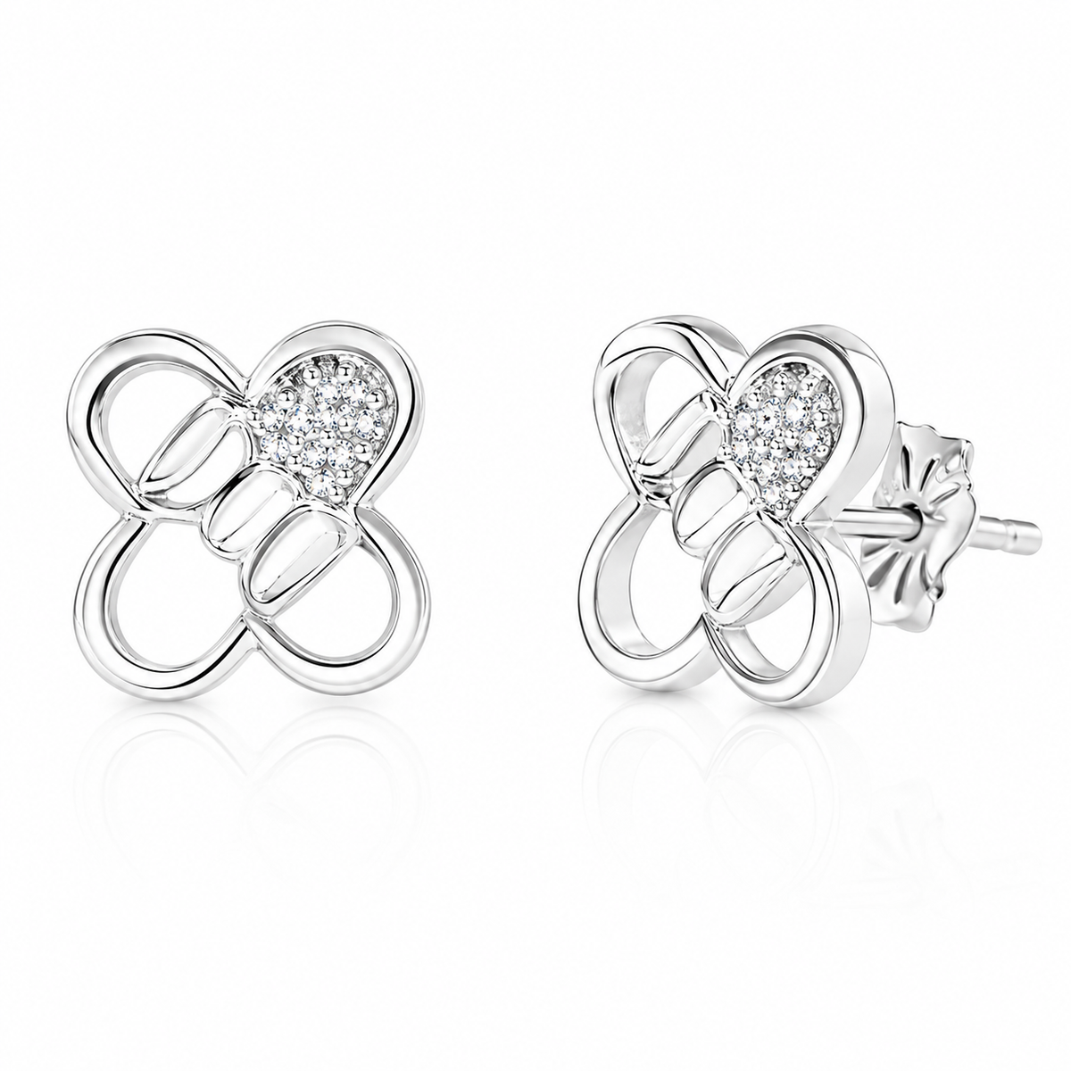 Sterling Silver Geometric Clover Clear CZ Earrings