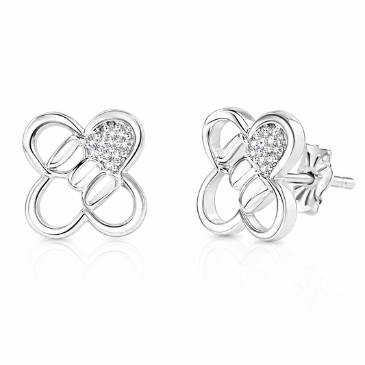 Sterling Silver Geometric Clover Clear CZ Earrings