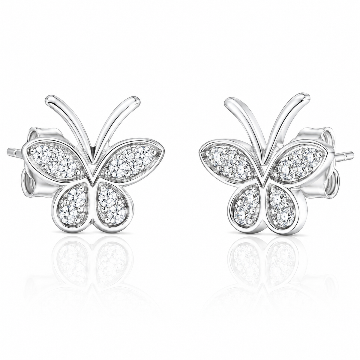 Sterling Silver Butterfly Clear CZ Animal Nature Earrings