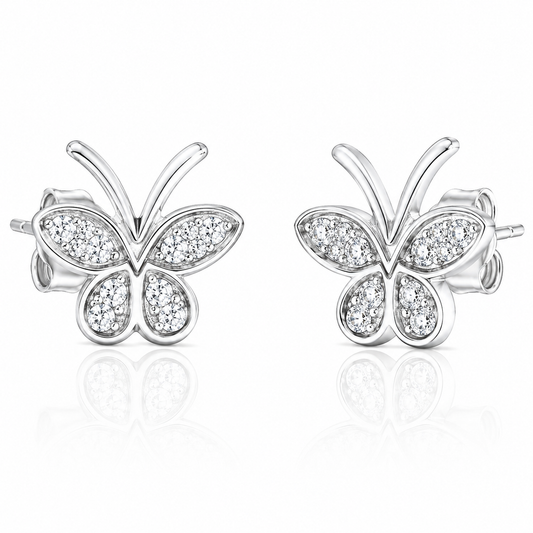 Sterling Silver Butterfly Clear CZ Animal Nature Earrings