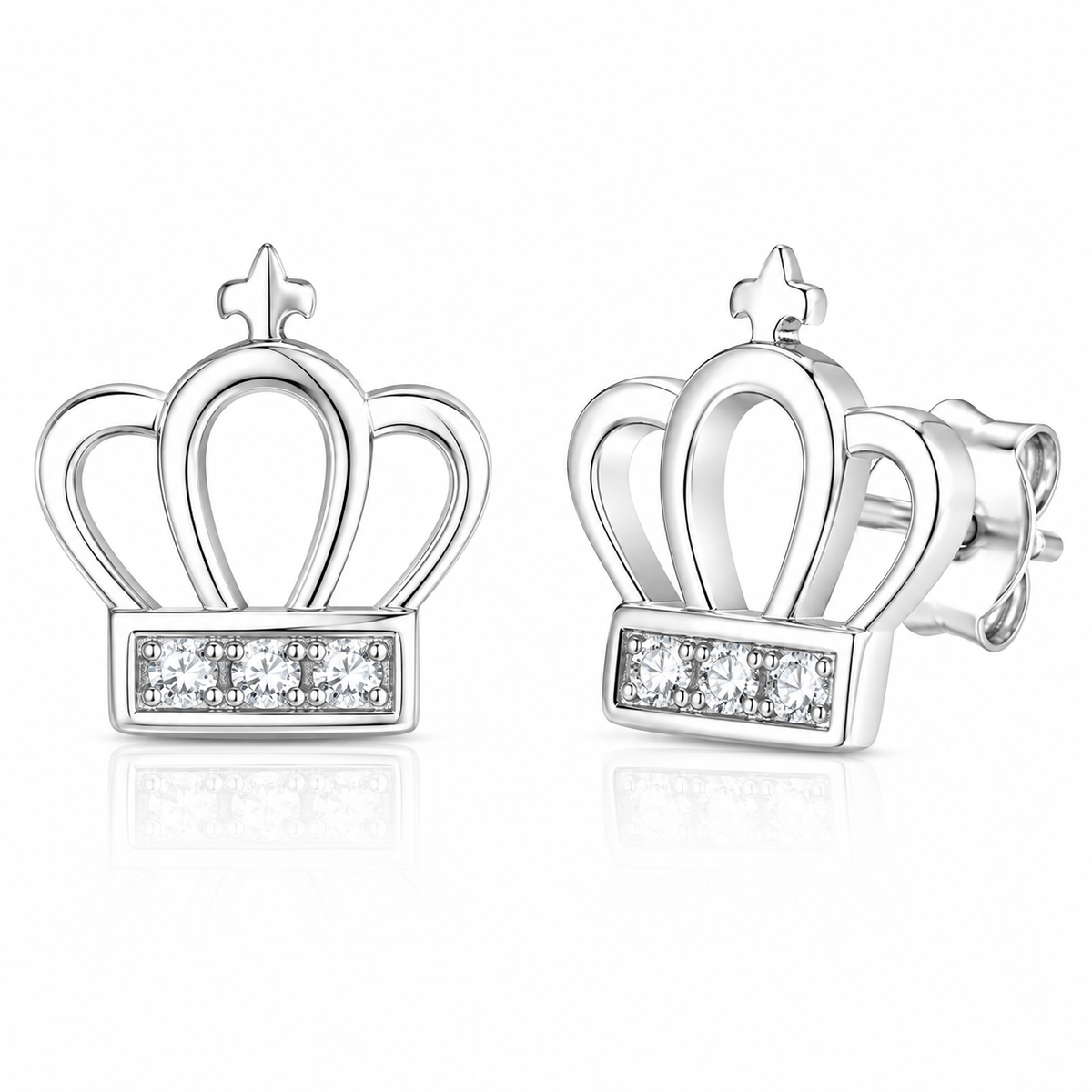 Sterling Silver Crown Clear CZ Earrings