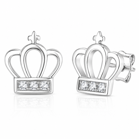 Sterling Silver Crown Clear CZ Earrings