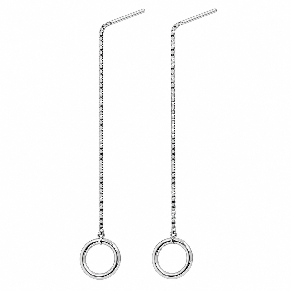 Sterling Silver Geometric Circle Earrings Box Chain Dangle Drop Open Threader