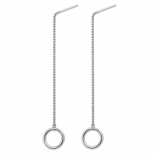 Sterling Silver Geometric Circle Earrings Box Chain Dangle Drop Open Threader