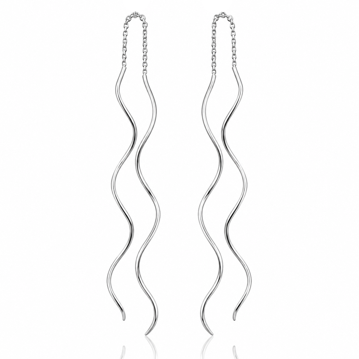 Sterling Silver Twisted Dangle Threader Box Chain Earrings