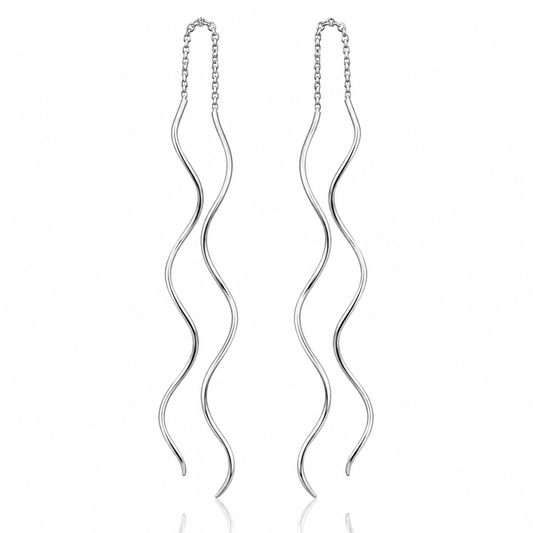 Sterling Silver Twisted Dangle Threader Box Chain Earrings