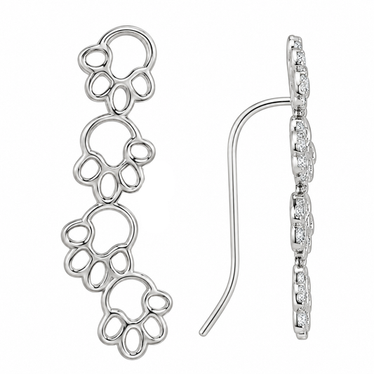 Sterling Silver Paw Print Animal Dog Pet Earrings
