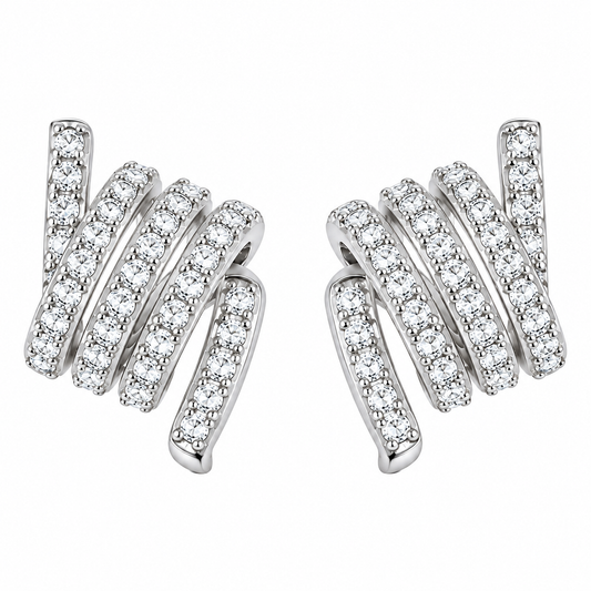 Sterling Silver Twisted Loop Spiral Clear CZ Stud Earrings
