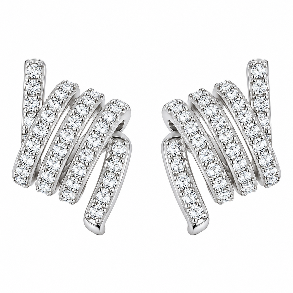 Sterling Silver Twisted Loop Spiral Clear CZ Stud Earrings