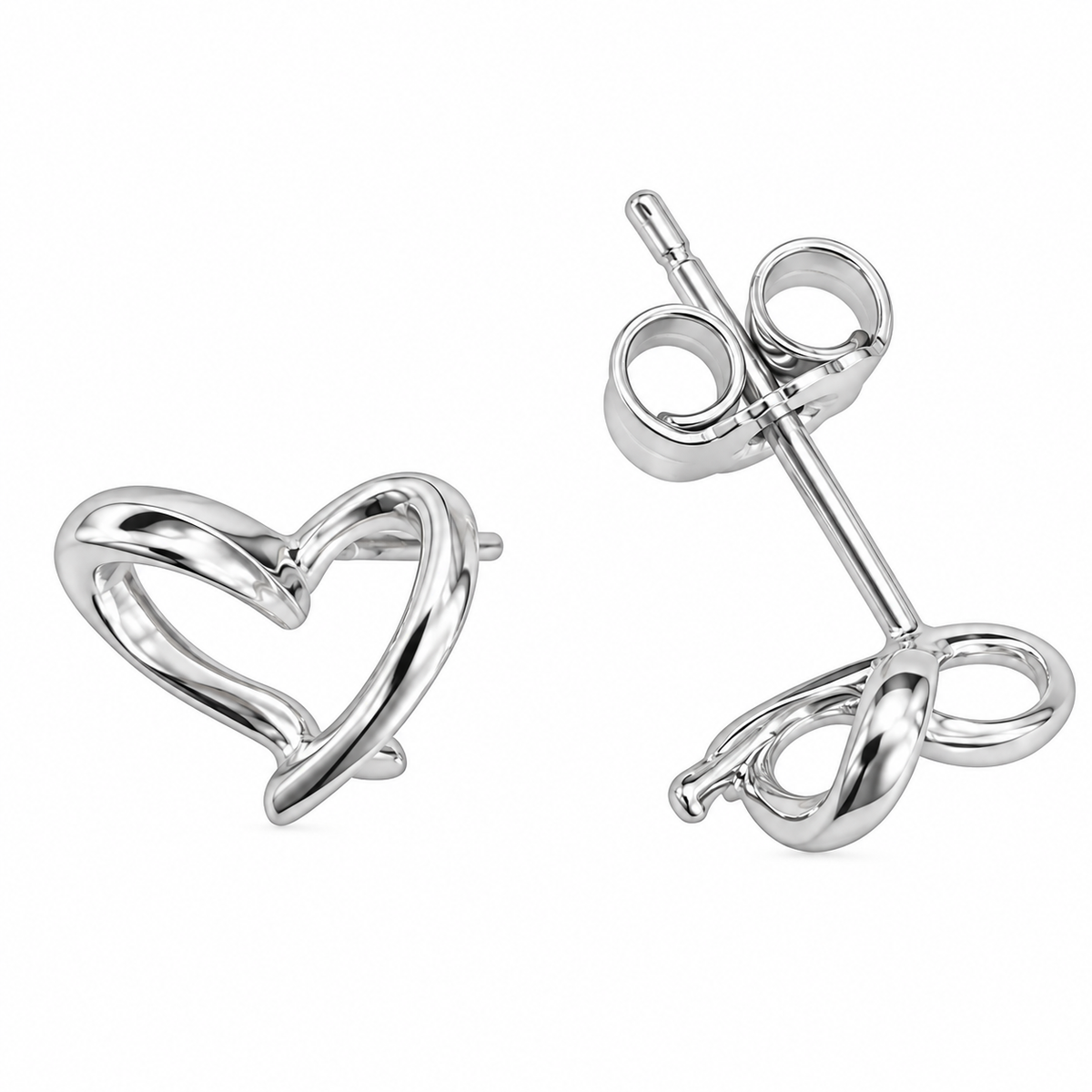 Sterling Silver Elongated Heart Love Promise Stud Earrings