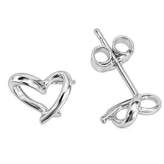 Sterling Silver Elongated Heart Love Promise Stud Earrings