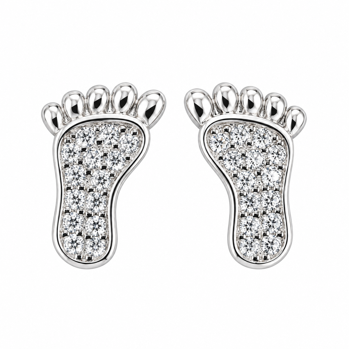 Sterling Silver White CZ Feet Cute Walking Earrings