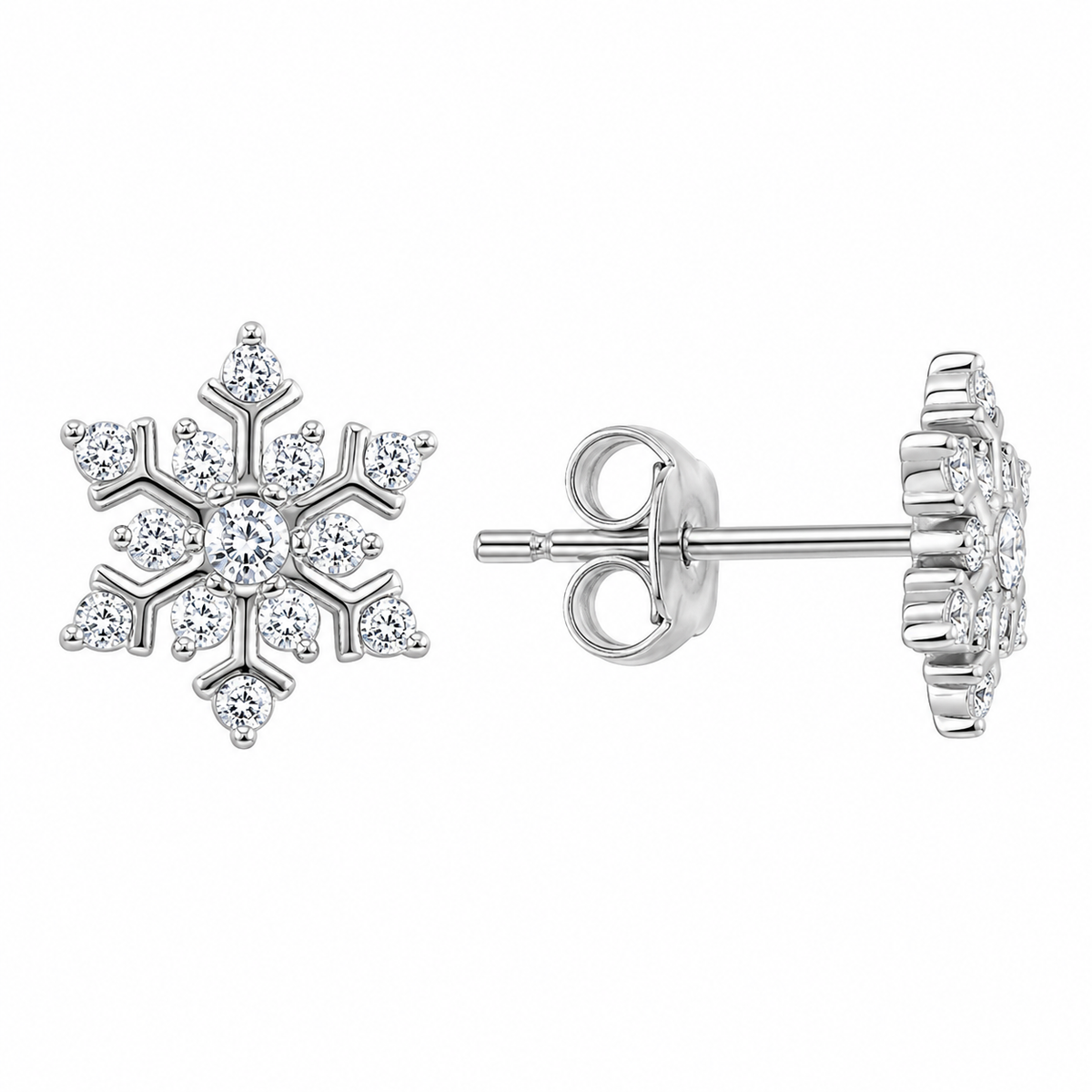 Sterling Silver Snowflake Clear CZ Winter Christmas Stud Earrings