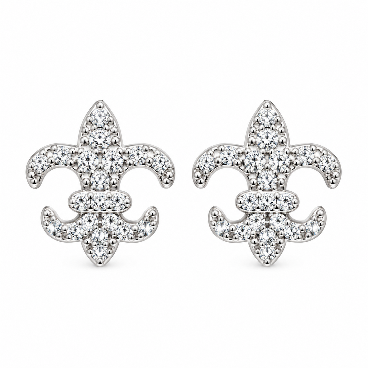 Sterling Silver Fleur De Lis White CZ Pave Stud Earrings