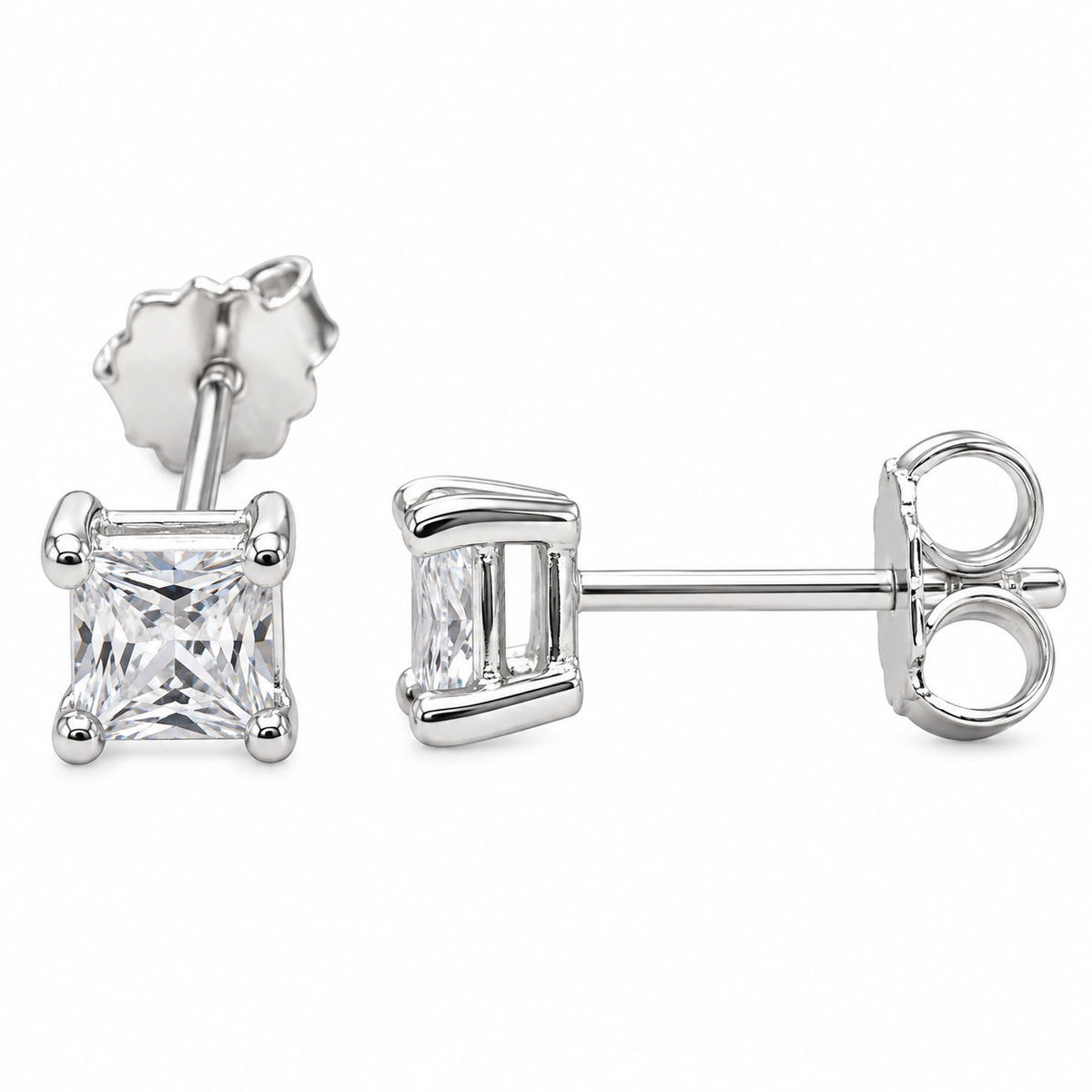 Sterling Silver 3mm Square Clear CZ Stud Earrings