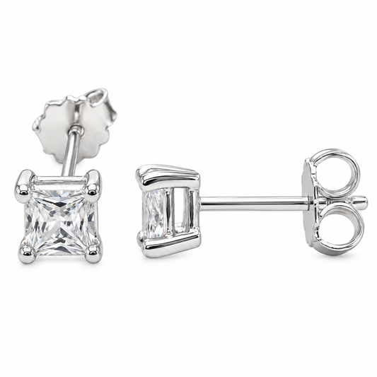 Sterling Silver 3mm Square Clear CZ Stud Earrings