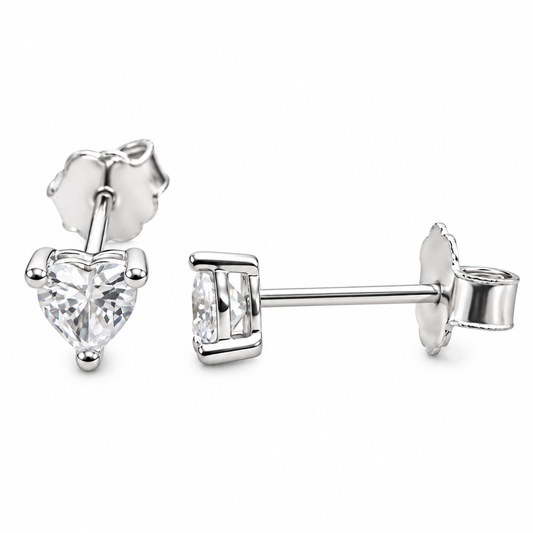 Sterling Silver 3mm Heart Clear CZ Stud Earrings