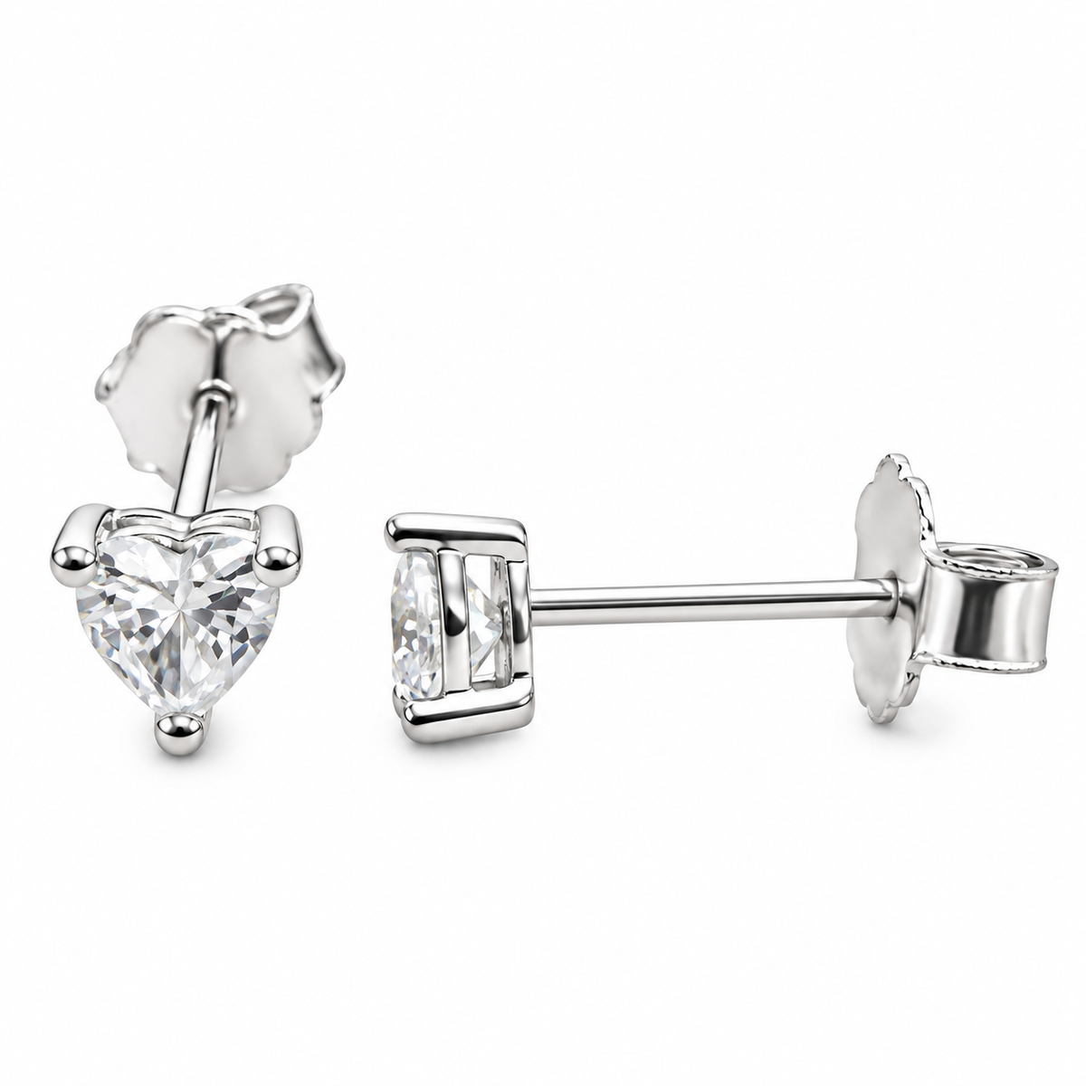Sterling Silver 4mm Heart Clear CZ Stud Earrings