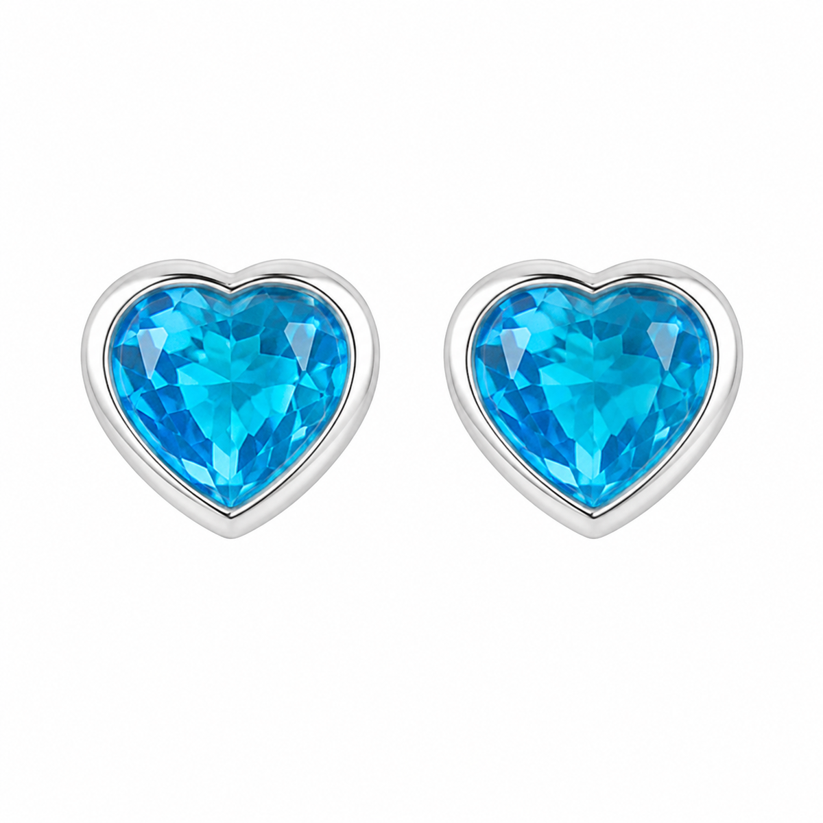 Sterling Silver 5.5mm Heart Blue CZ Stud Bezel Earrings
