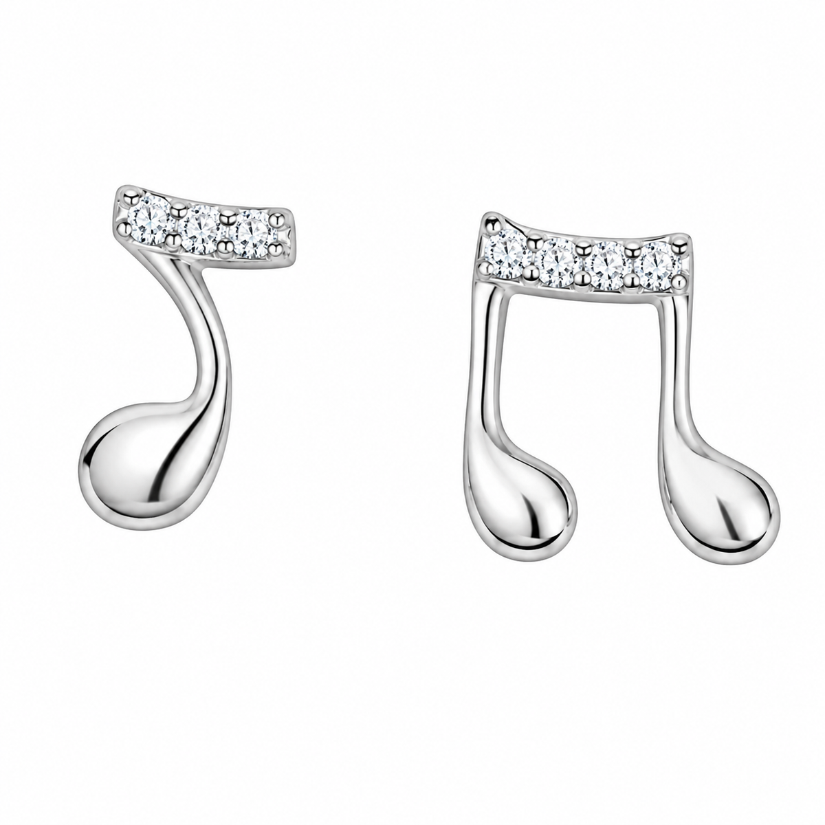Sterling Silver Music Notes Stud Clear CZ Musical Earrings