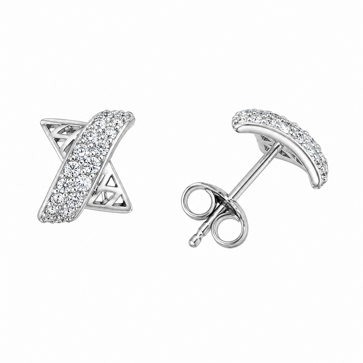 Sterling Silver Hugs Kisses X Love Promise Criss Cross Knot Stud Earrings