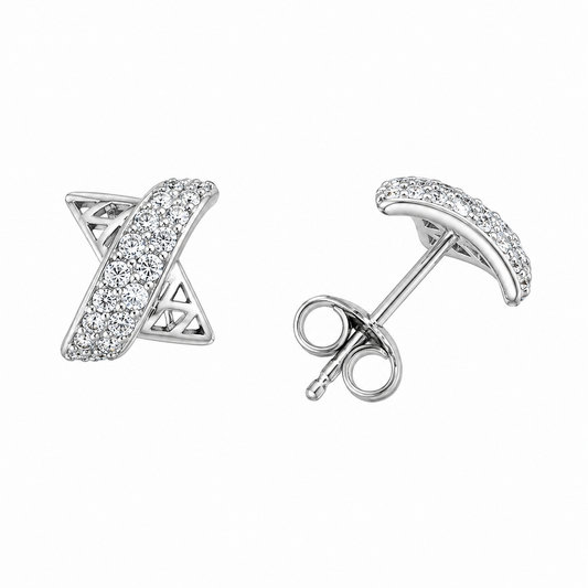 Sterling Silver Hugs Kisses X Love Promise Criss Cross Knot Stud Earrings
