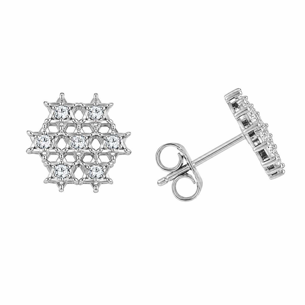 Sterling Silver Snowflake Clear CZ Winter Christmas Stud Earrings
