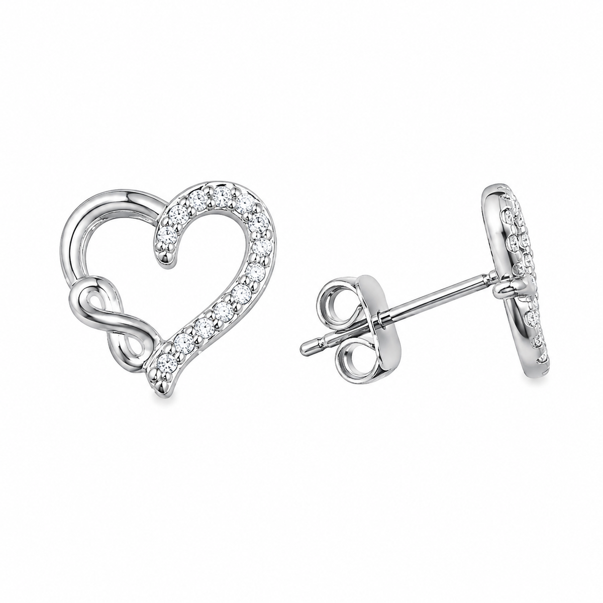 Sterling Silver Heart Infinity Love Promise Stud Clear CZ Earrings