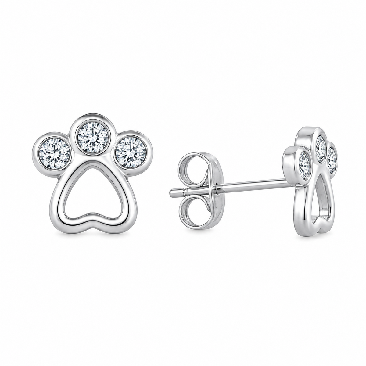 Sterling Silver Paw Print Animal Dog Pet Stud Earrings