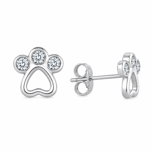 Sterling Silver Paw Print Animal Dog Pet Stud Earrings