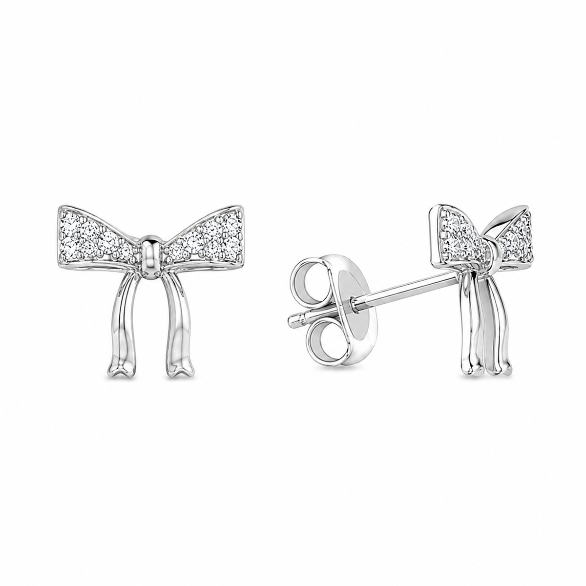 Sterling Silver Ribbon Stud Gift Clear CZ Earrings