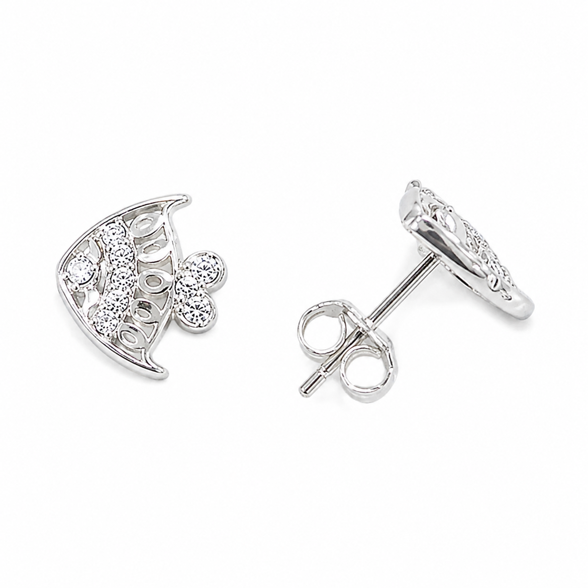 Sterling Silver Ocean Fish Aquarium Cute Clear CZ Stud Earrings