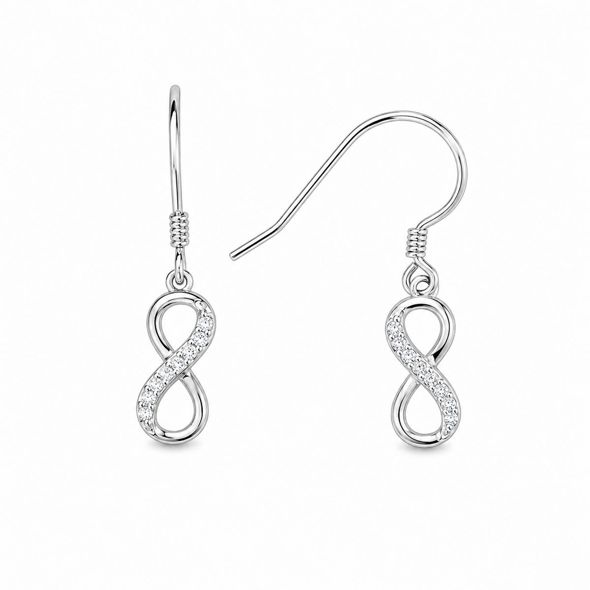 Sterling Silver Infinity Dangle Hook Clear CZ Earrings