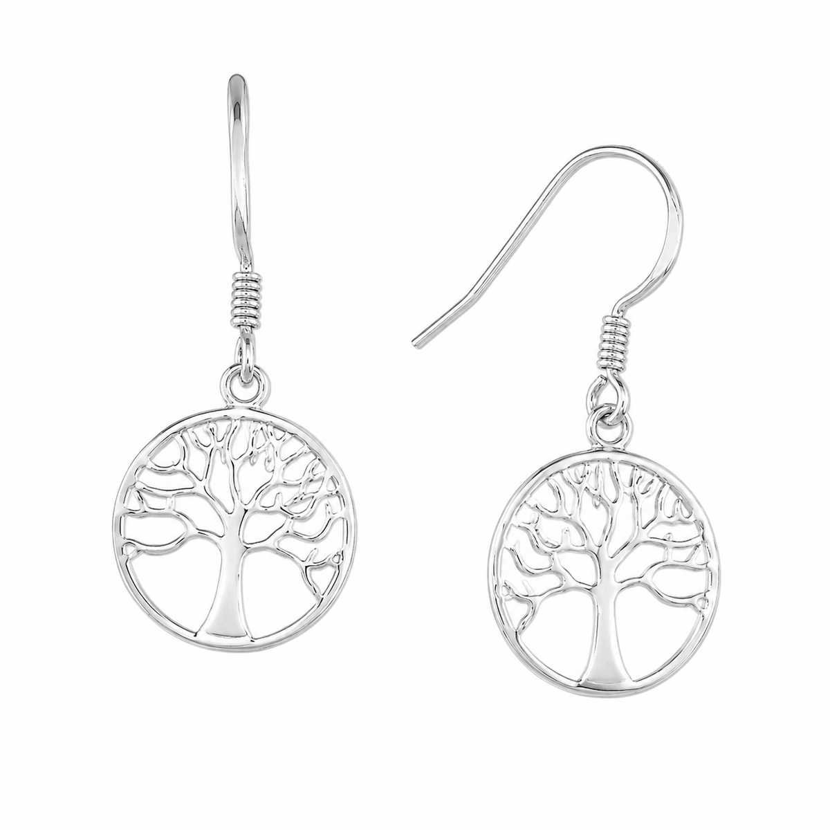 Sterling Silver Tree of Life Nature Dangle Hook Earrings