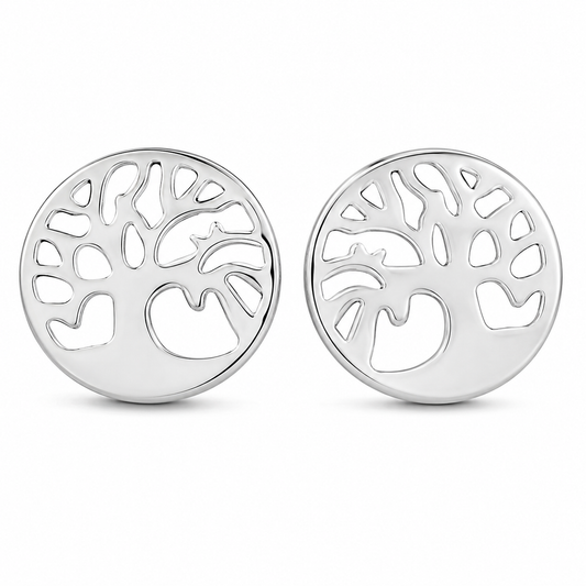 Sterling Silver Tree of Life Nature Filigree Circle Stud Earrings