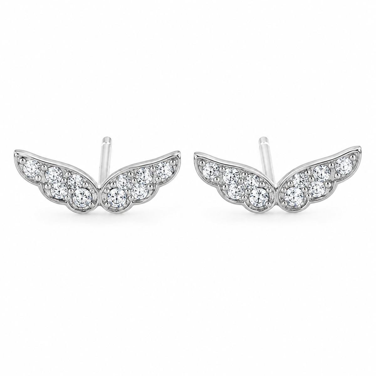 Sterling Silver Angel Wing Biker Clear CZ Fairy Stud Earrings