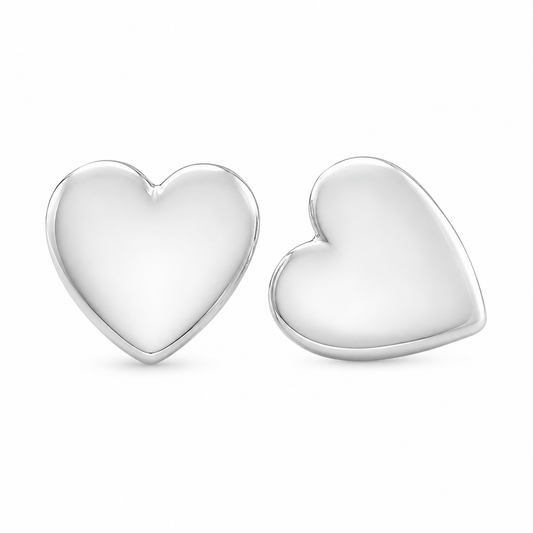 Sterling Silver Heart Smooth High Polish Plain Stud Earrings