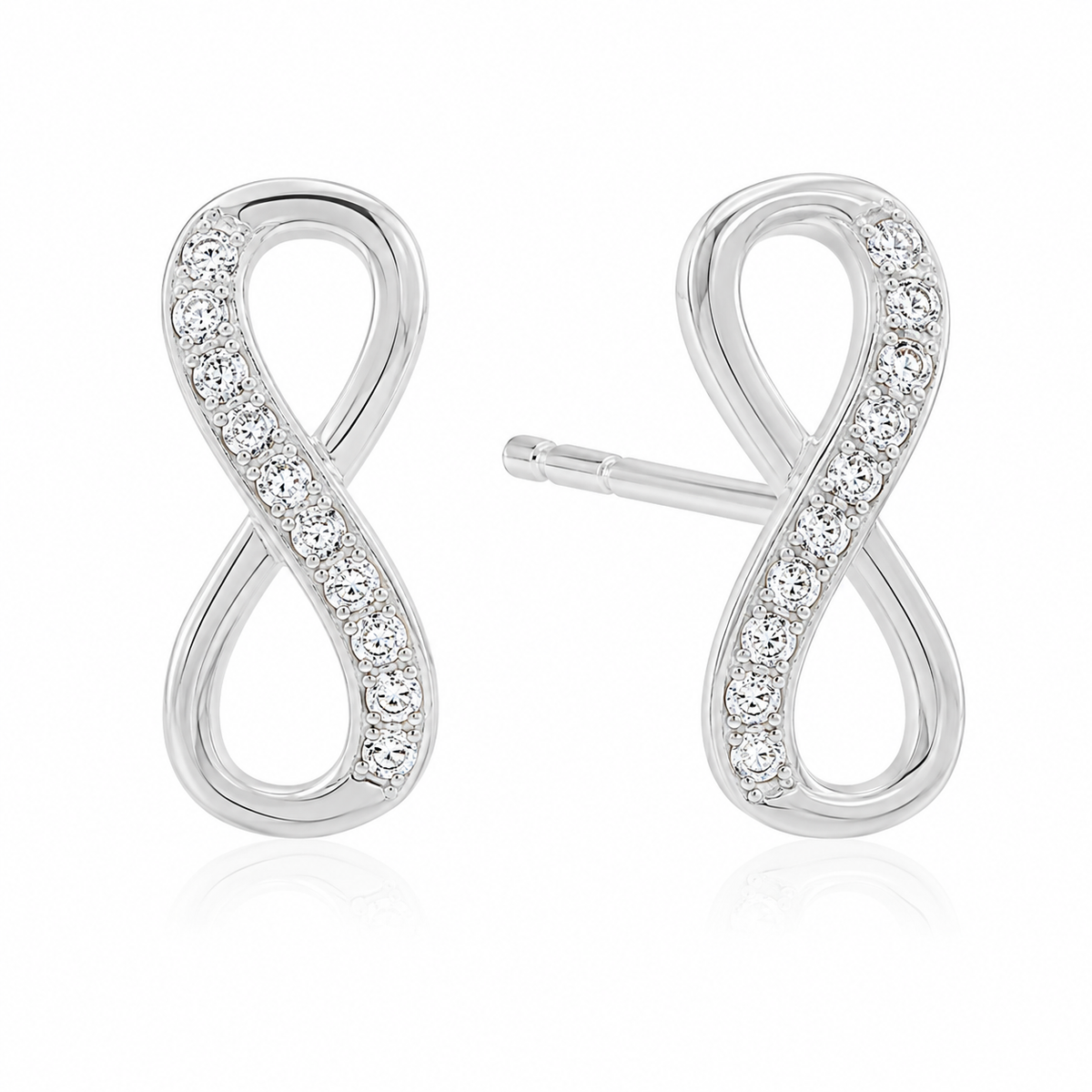Sterling Silver Infinity Forever Love Clear CZ Stud Earrings