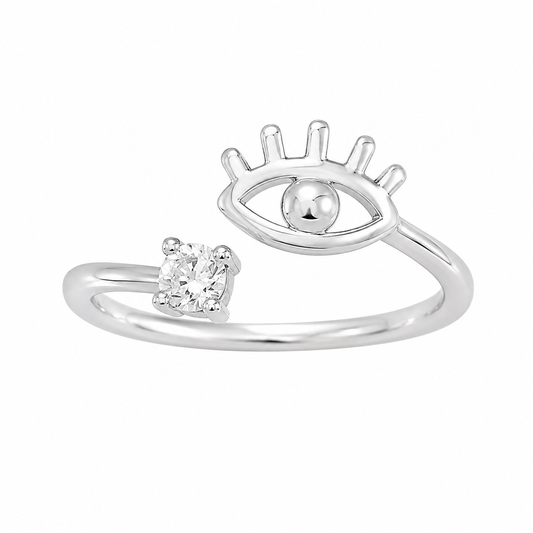 Sterling Silver Evil Eye Clear CZ Open Adjustable Toe Ring