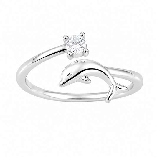 Sterling Silver Dolphin Ocean Animal Clear CZ Adjustable Toe Ring
