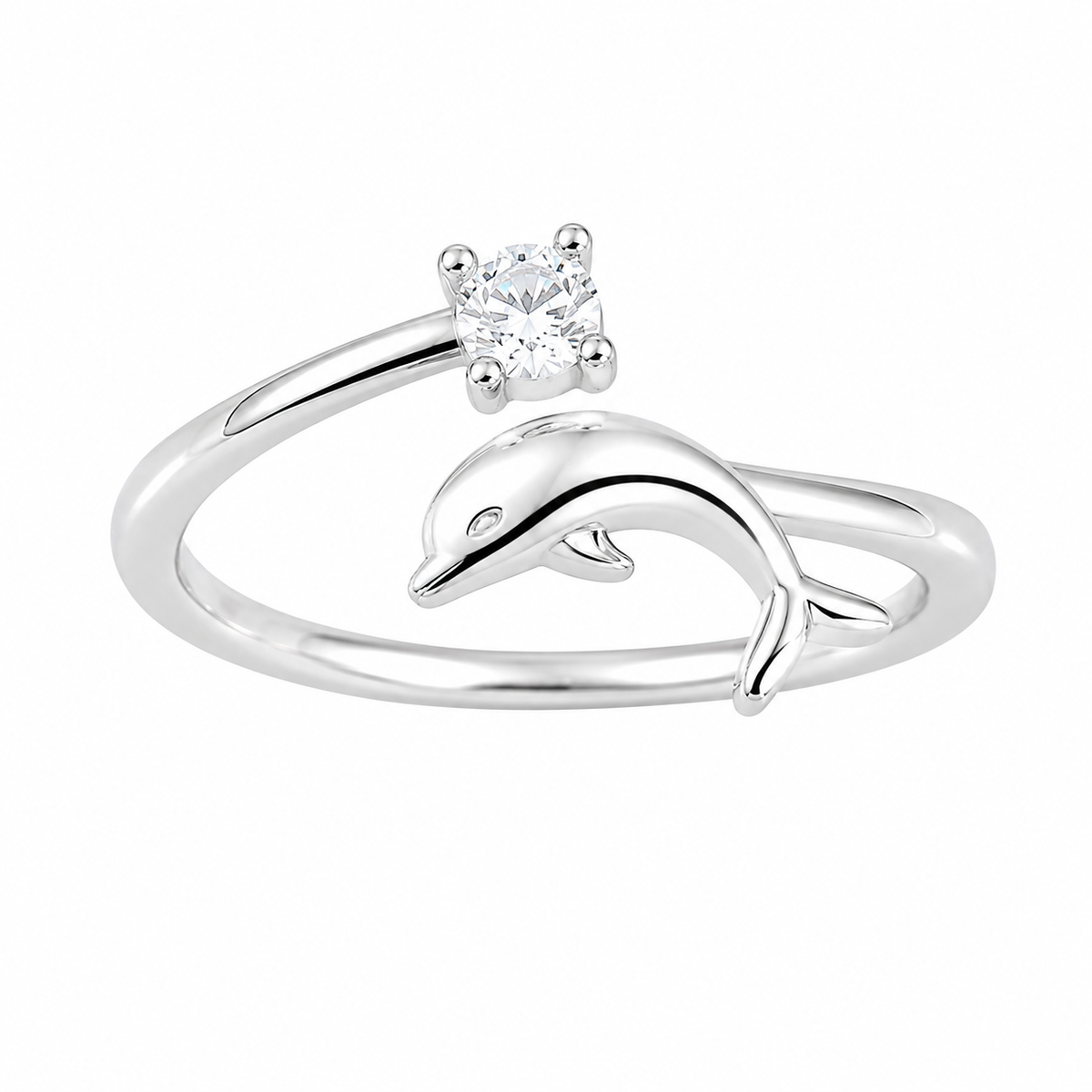 Sterling Silver Dolphin Ocean Animal Clear CZ Adjustable Toe Ring