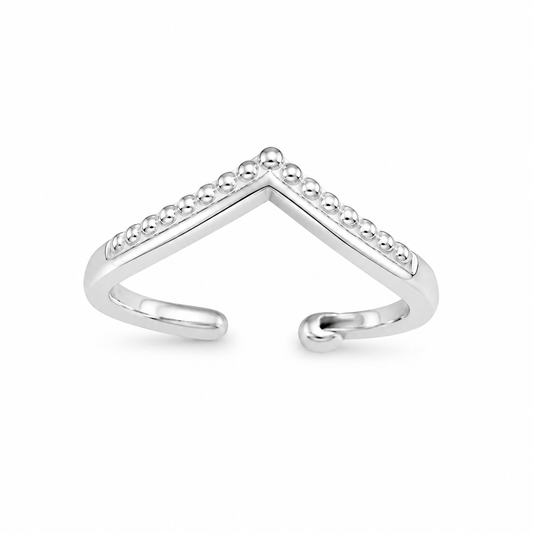 Sterling Silver Beaded Chevron Bali Style Adjustable Toe Ring