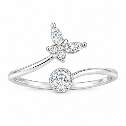 Sterling Silver Butterfly Clear CZ Animal Nature Open Adjustable Toe Ring