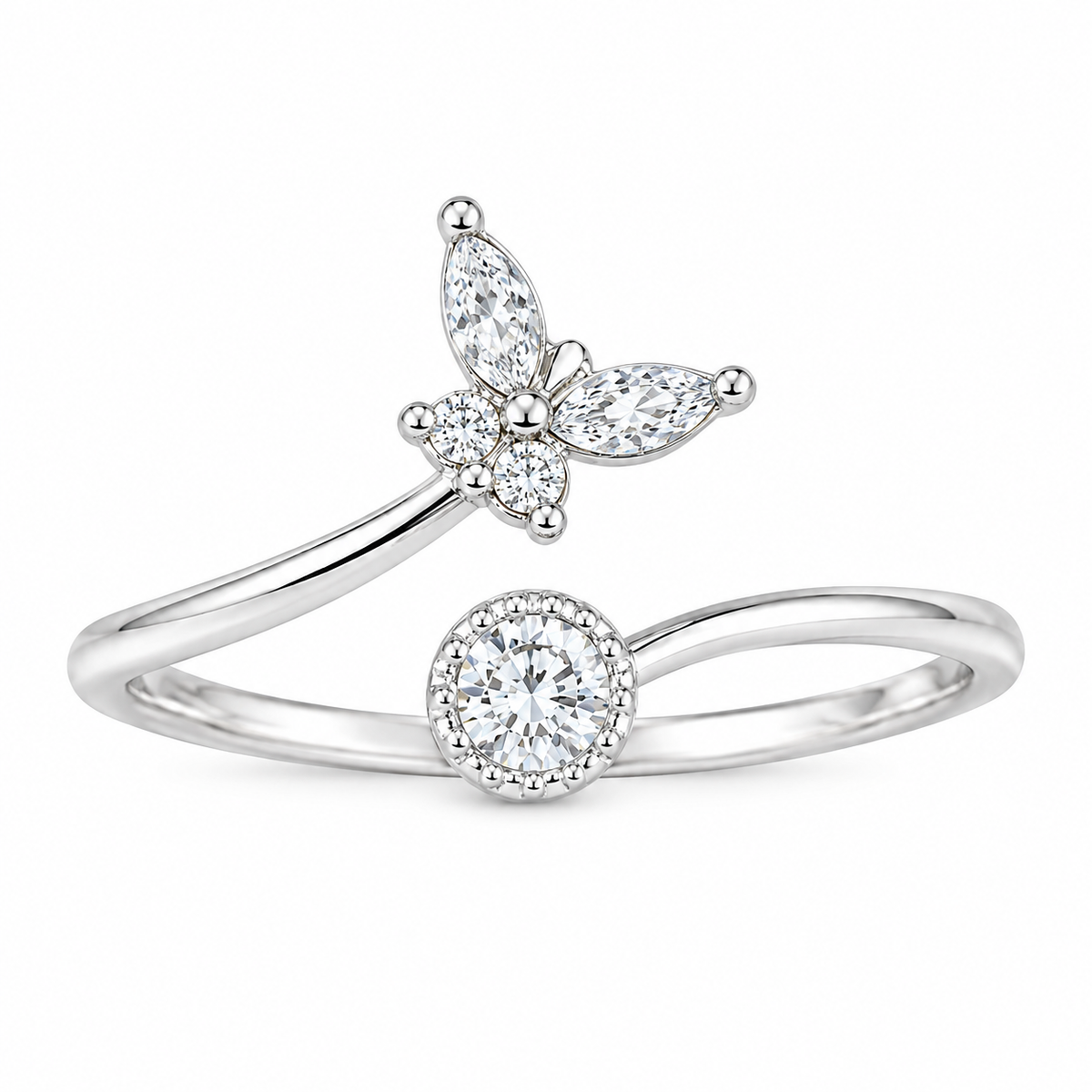 Sterling Silver Butterfly Clear CZ Animal Nature Open Adjustable Toe Ring