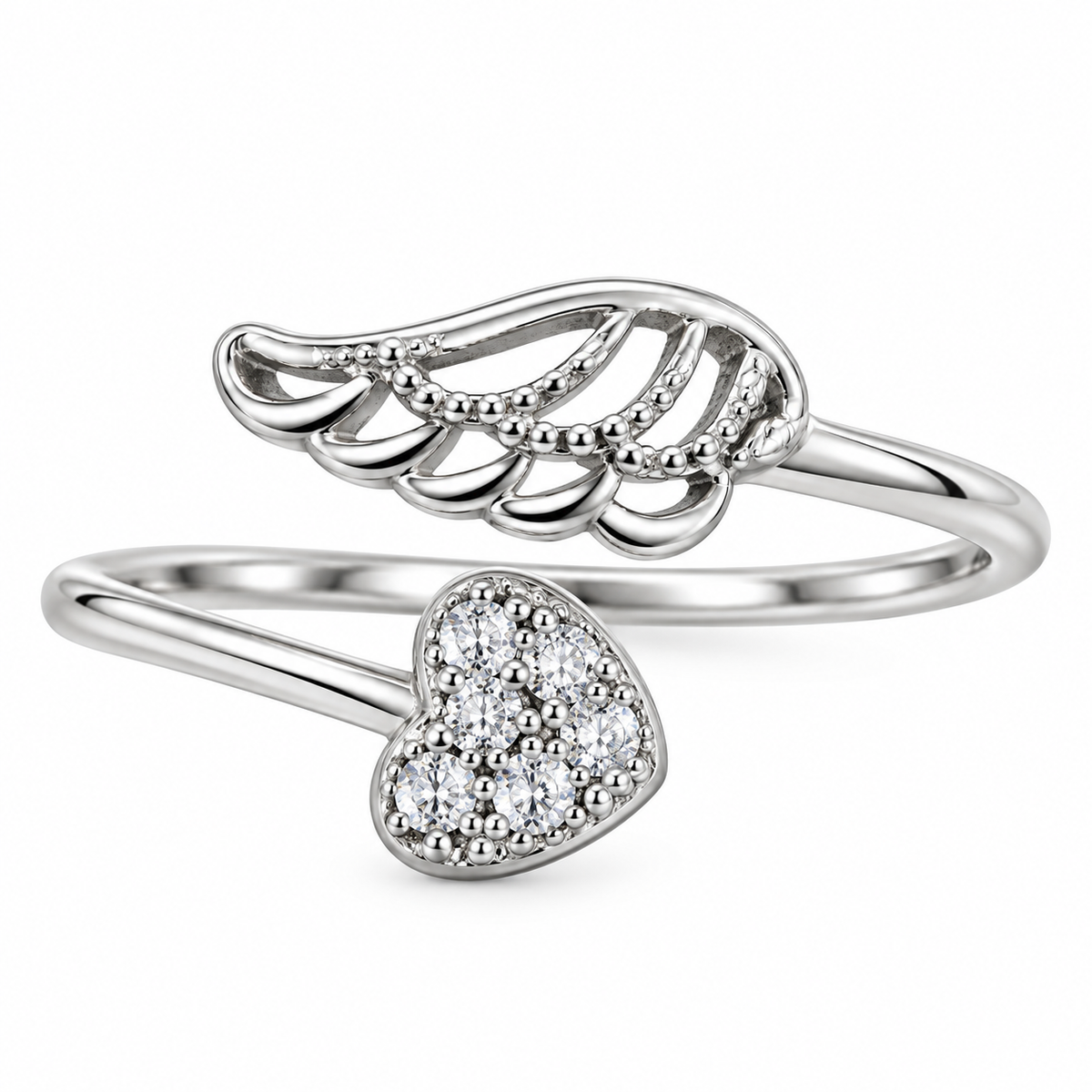 Sterling Silver Angel Wing Heart Open Adjustable Toe Ring