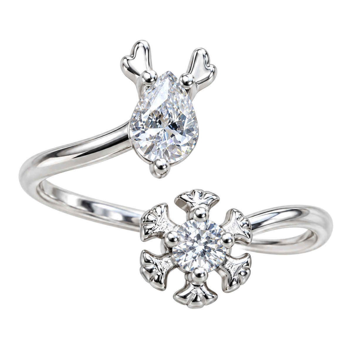 Sterling Silver Rudolph Reindeer Christmas Winter Snowflake Adjustable Toe Ring